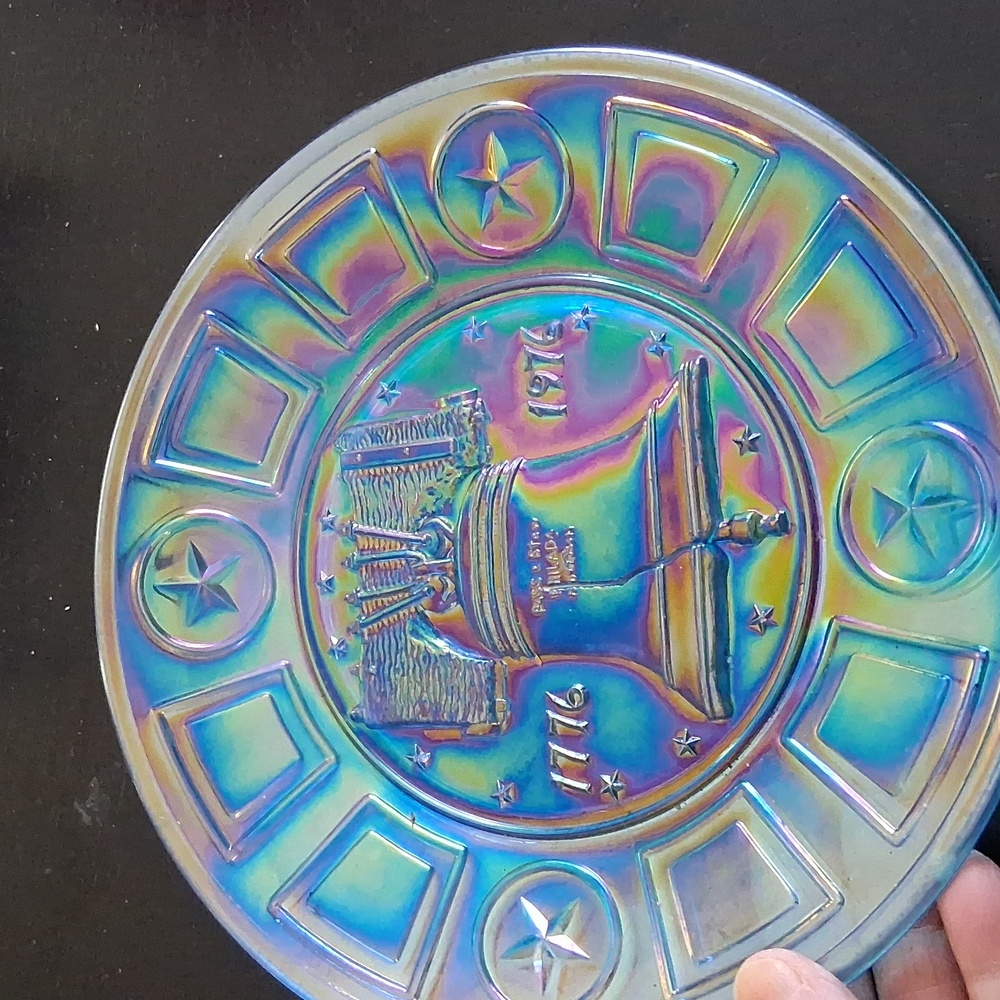 Liberty Bell Wheaton Glass Millville NJ Blue Carnival Glass Collectors Plate